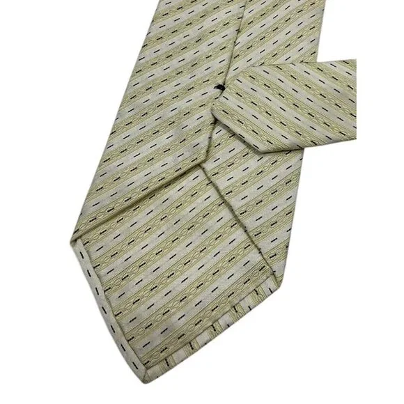PAL ZILERI Men's 100% Silk Necktie LUXURY Tie Beige Gold Striped W:3.7" EUC